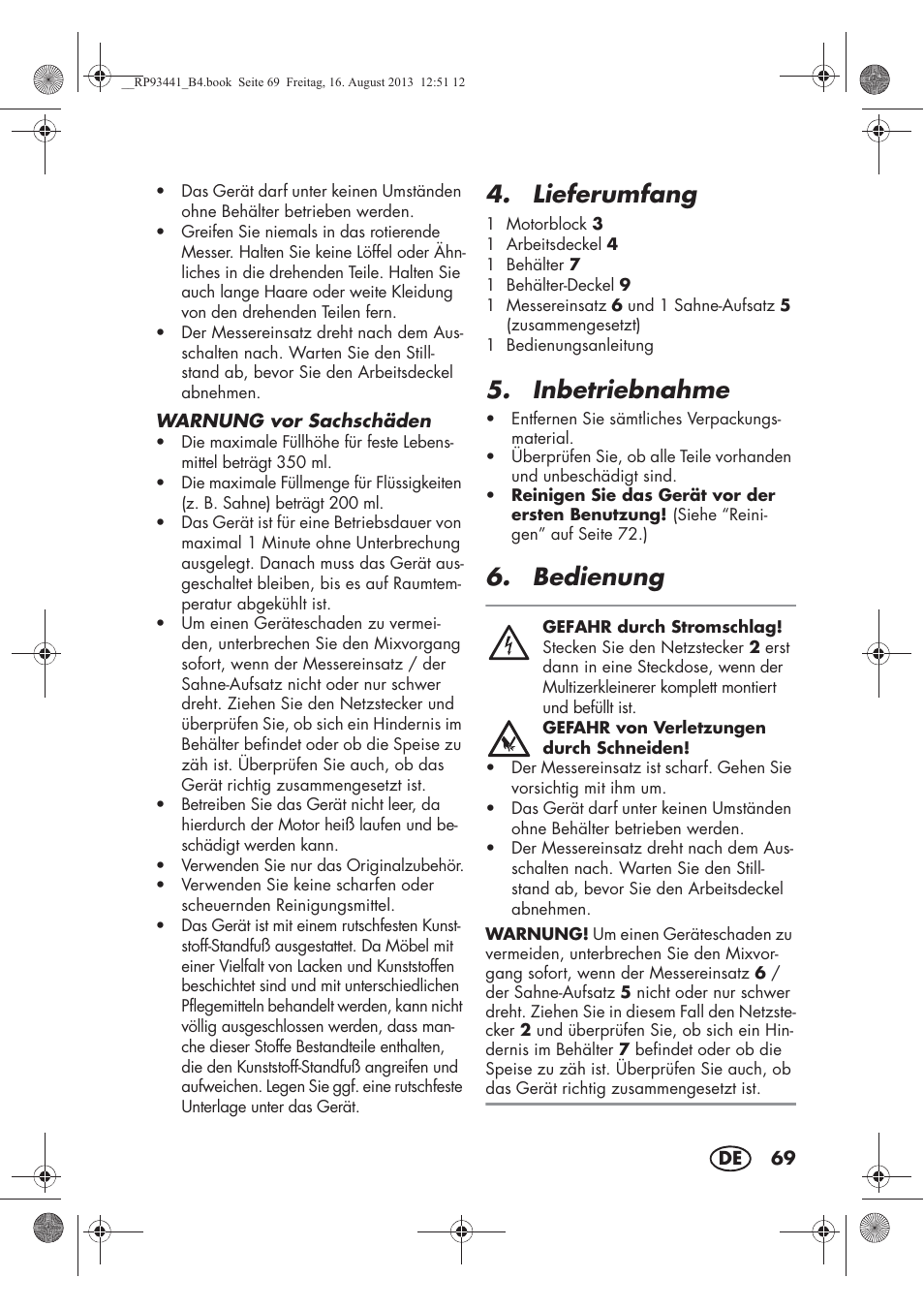 Lieferumfang, Inbetriebnahme, Bedienung | Silvercrest SMZS 260 E3 User Manual | Page 71 / 78