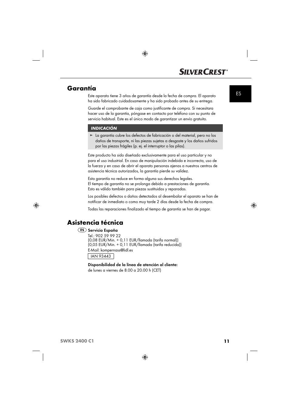 Garantía, Asistencia técnica | Silvercrest SWKS 2400 C1 User Manual | Page 14 / 63