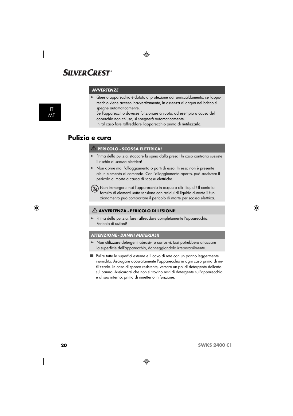 Pulizia e cura, It mt | Silvercrest SWKS 2400 C1 User Manual | Page 23 / 63