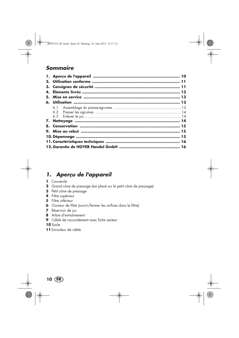 Sommaire, Aperçu de l'appareil | Silvercrest SZP 25 B1 User Manual | Page 12 / 46