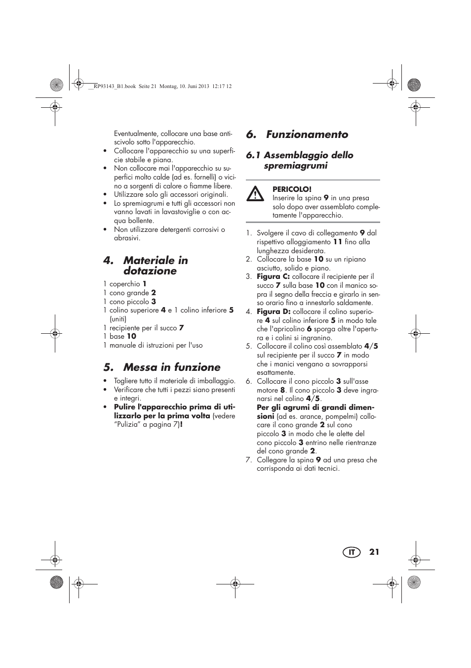 Materiale in dotazione, Messa in funzione, Funzionamento | Silvercrest SZP 25 B1 User Manual | Page 23 / 46