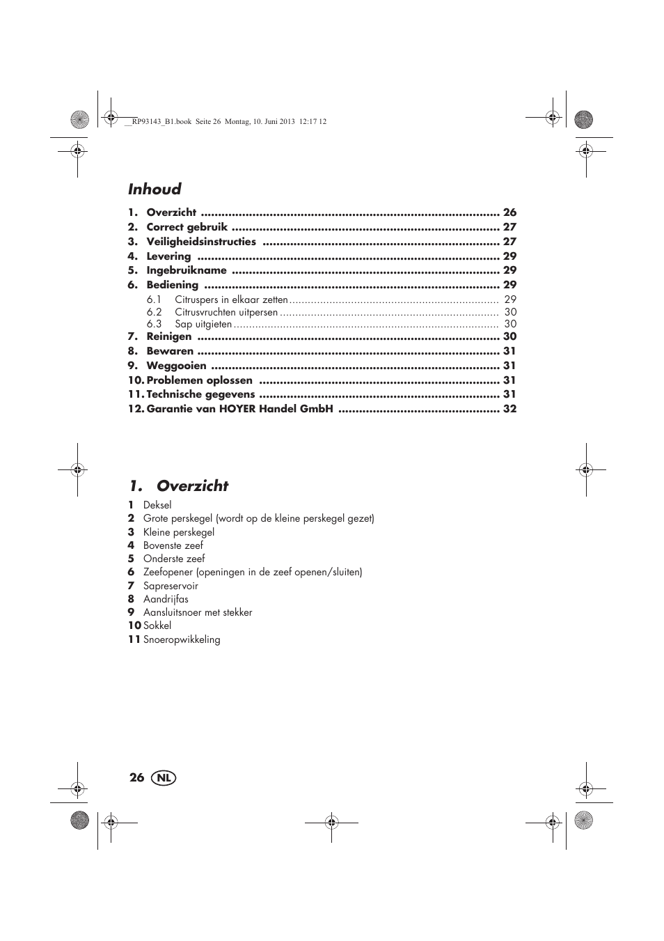 Inhoud, Overzicht | Silvercrest SZP 25 B1 User Manual | Page 28 / 46