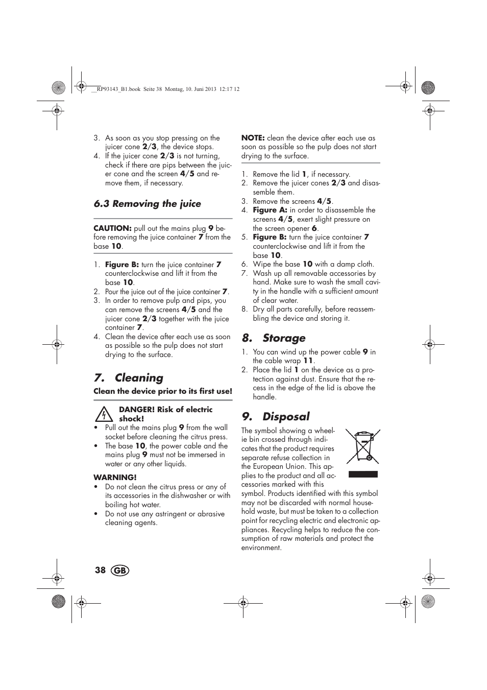 Cleaning, Storage, Disposal | Silvercrest SZP 25 B1 User Manual | Page 40 / 46