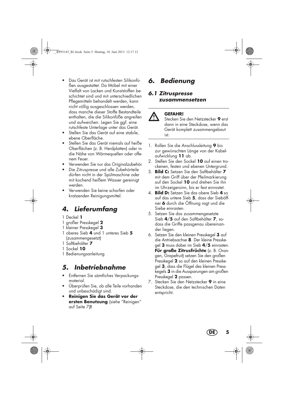 Lieferumfang, Inbetriebnahme, Bedienung | Silvercrest SZP 25 B1 User Manual | Page 7 / 46