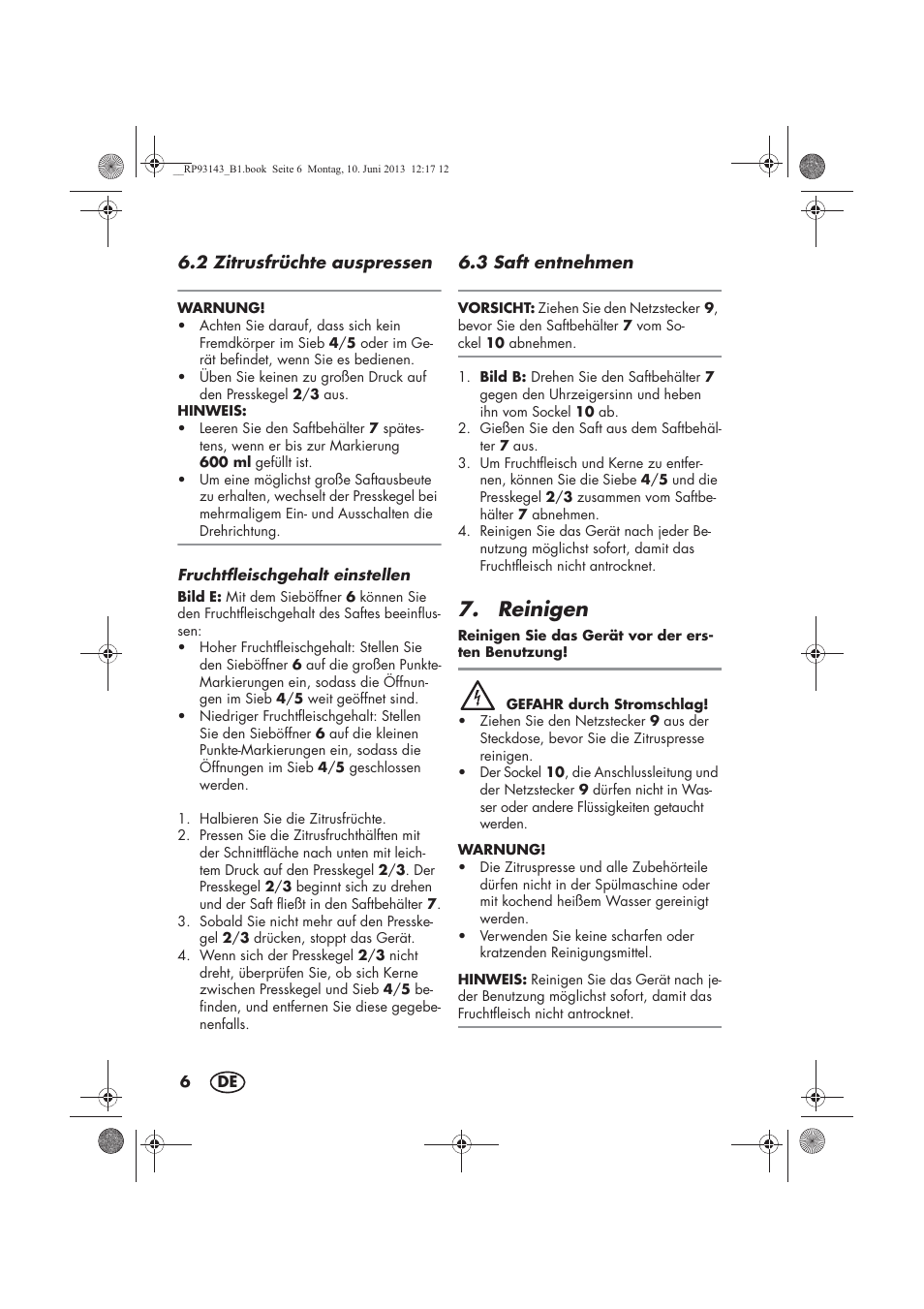 Reinigen | Silvercrest SZP 25 B1 User Manual | Page 8 / 46