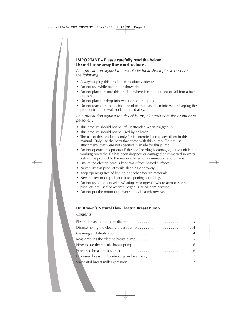 Dr. Brown's Electric Breast Pump User Manual | Page 2 / 12