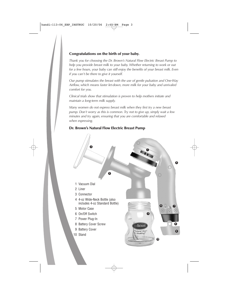 Dr. brown’s natural flow electric breast pump | Dr. Brown's Electric Breast Pump User Manual | Page 3 / 12