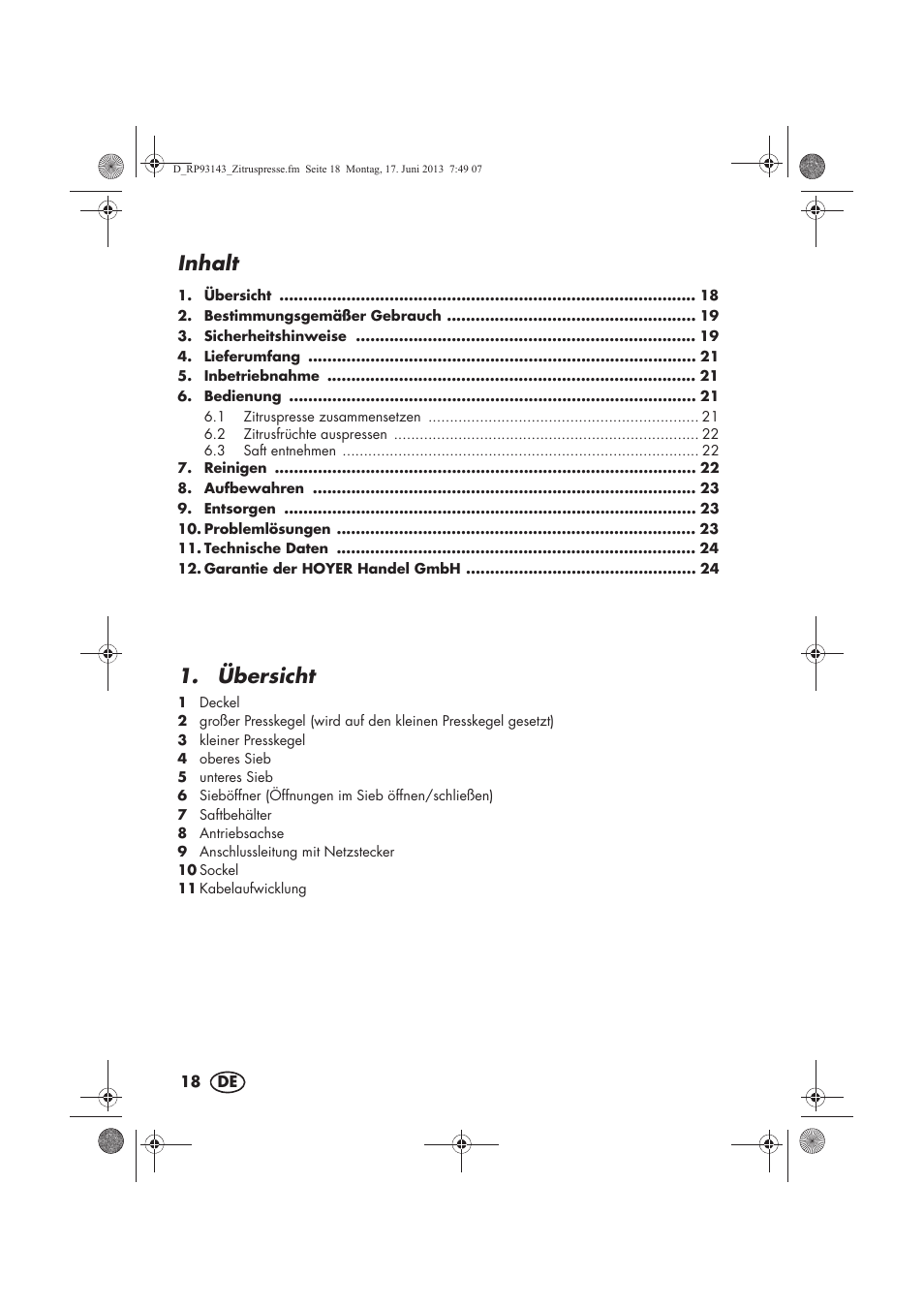 Inhalt, Übersicht | Silvercrest SZP 25 B1 User Manual | Page 20 / 38