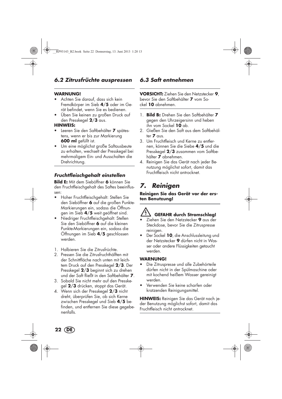 Reinigen | Silvercrest SZP 25 B1 User Manual | Page 24 / 38