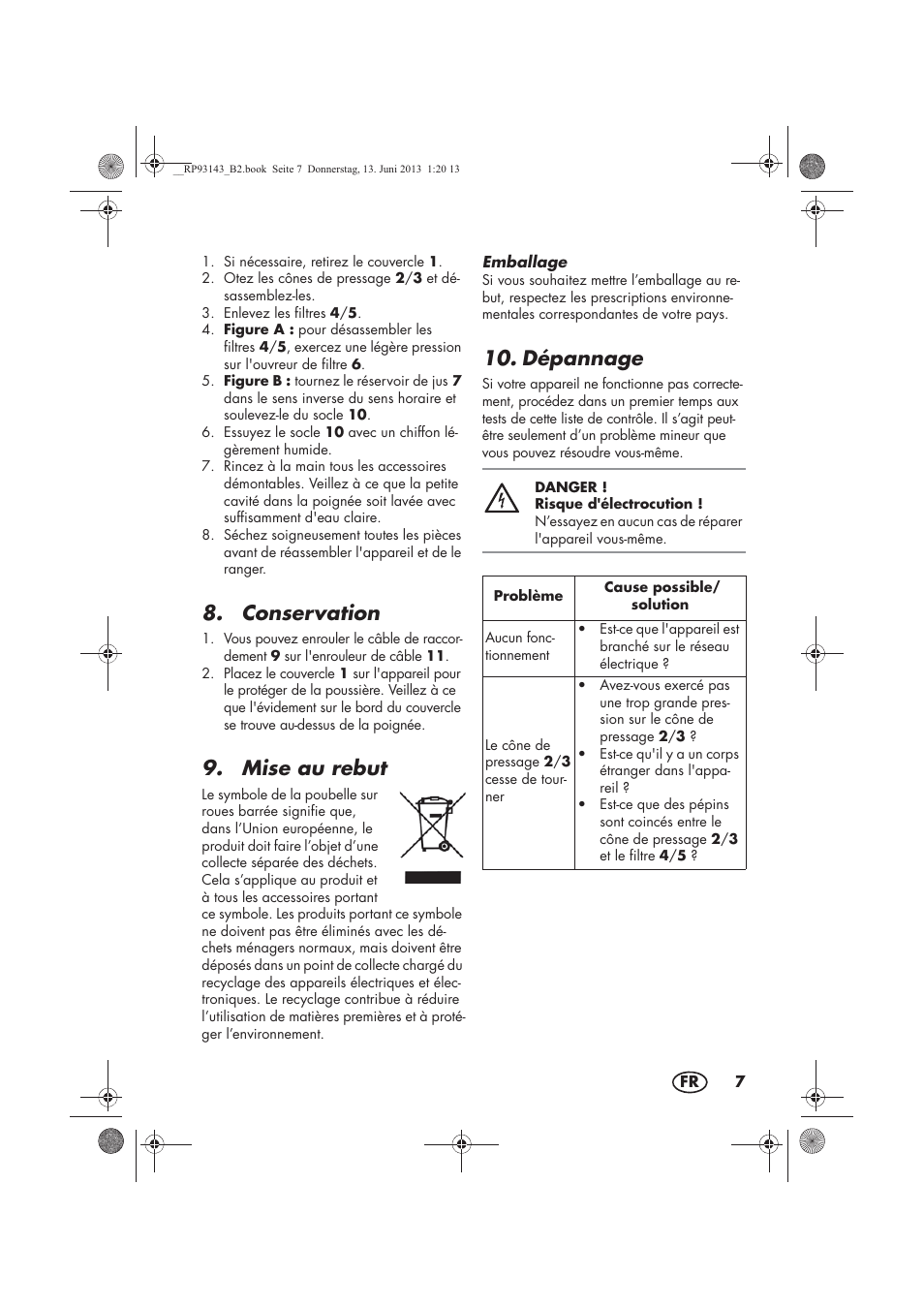 Conservation, Mise au rebut, Dépannage | Silvercrest SZP 25 B1 User Manual | Page 9 / 38