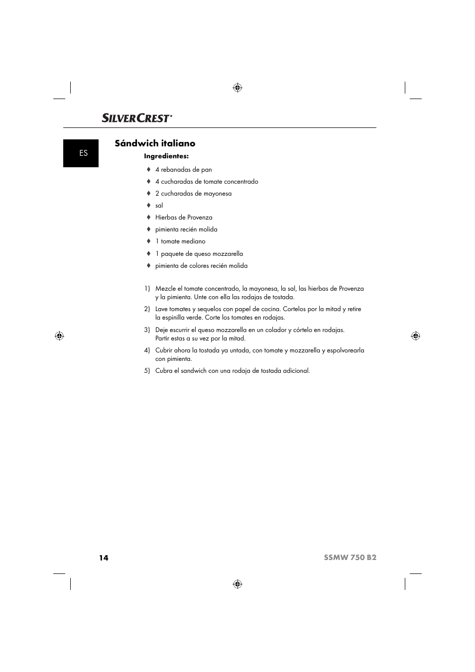 Sándwich italiano | Silvercrest SSMW 750 B2 User Manual | Page 17 / 94
