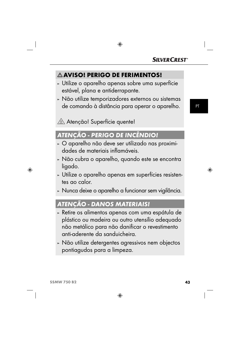 Aviso! perigo de ferimentos | Silvercrest SSMW 750 B2 User Manual | Page 46 / 94