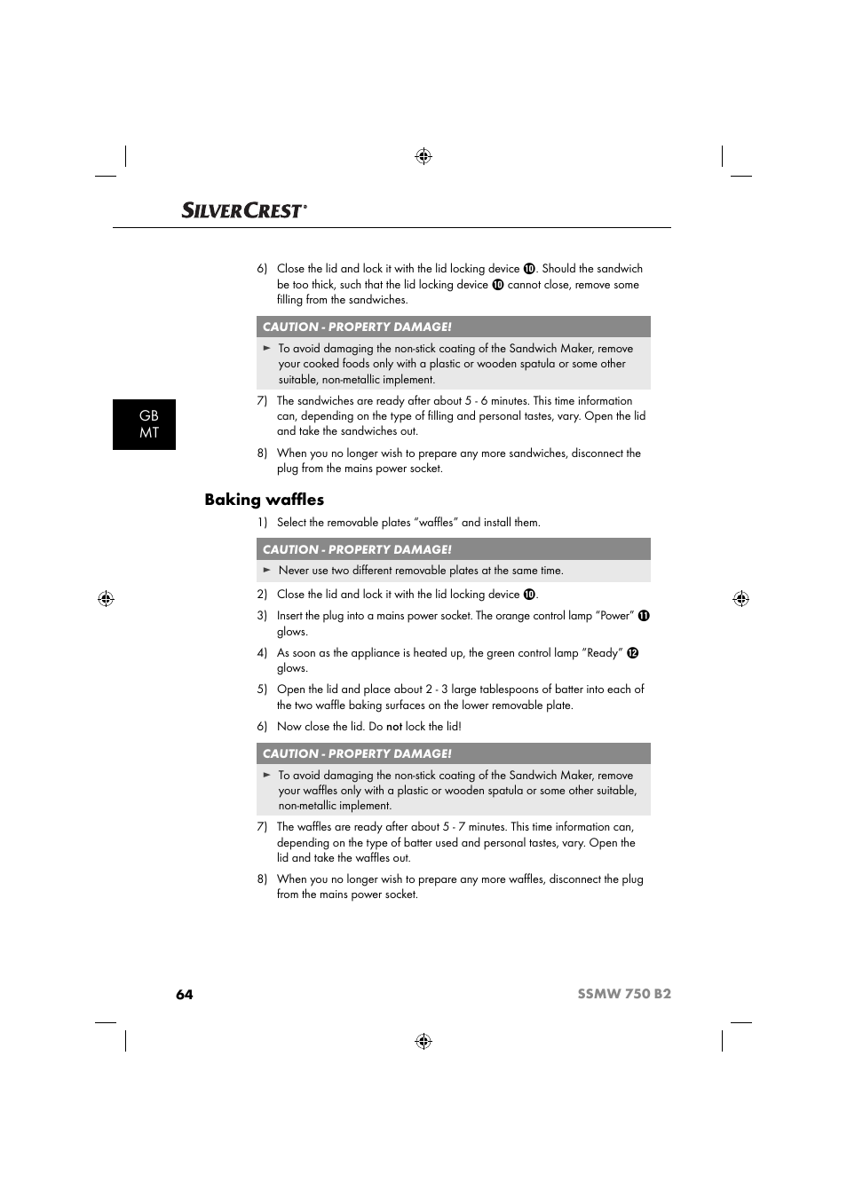 Baking waﬄ es, Gb mt | Silvercrest SSMW 750 B2 User Manual | Page 67 / 94