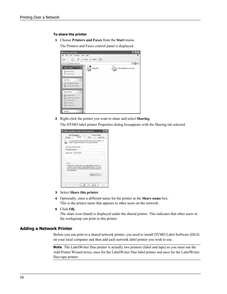 Adding a network printer | Dymo 450 DUO User Manual | Page 14 / 28