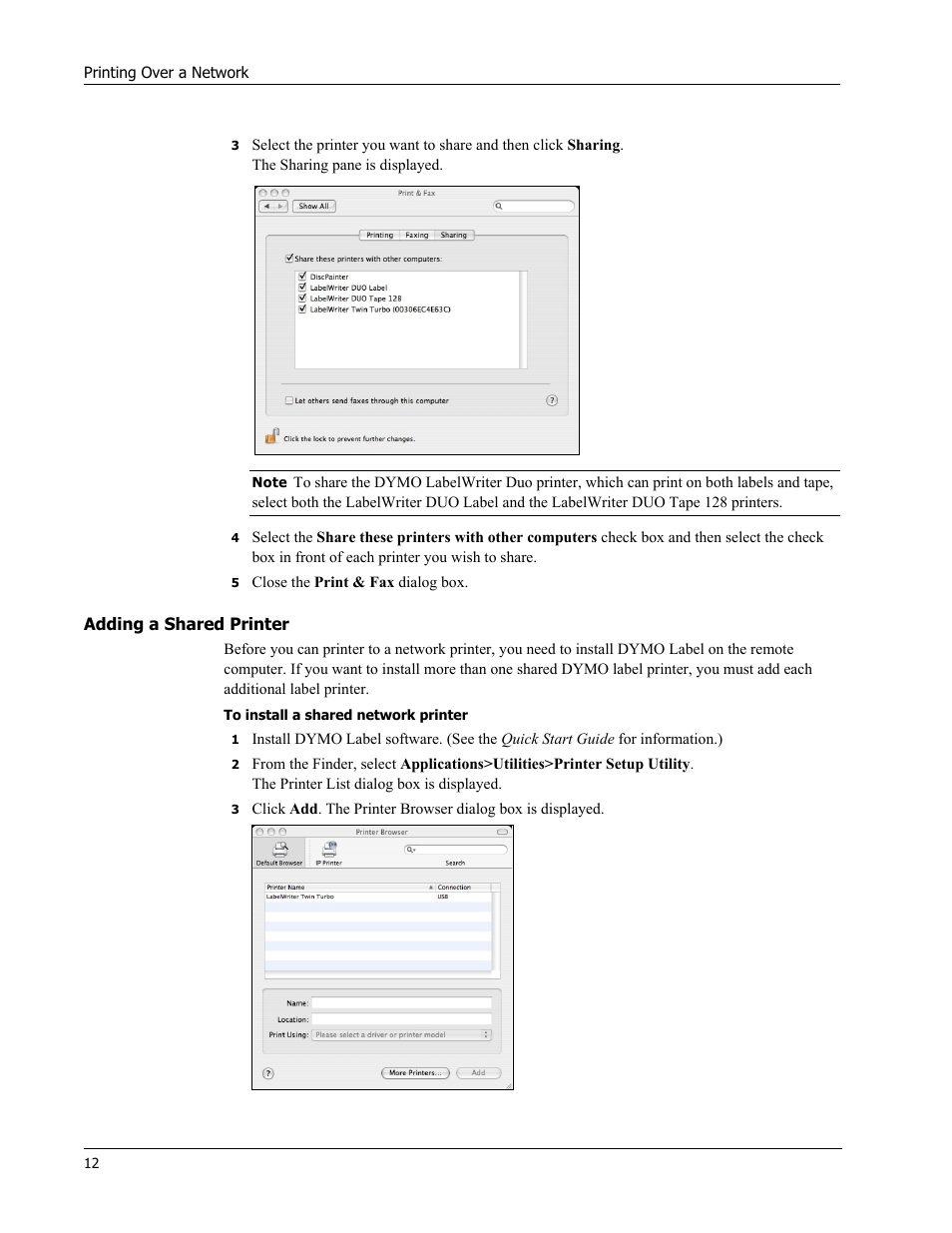 Adding a shared printer | Dymo 450 DUO User Manual | Page 16 / 28