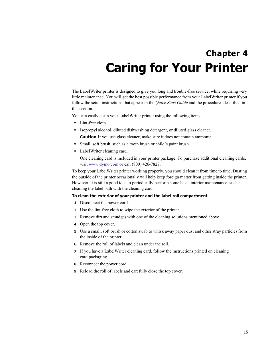 Caring for your printer, Chapter 4 | Dymo 450 DUO User Manual | Page 19 / 28