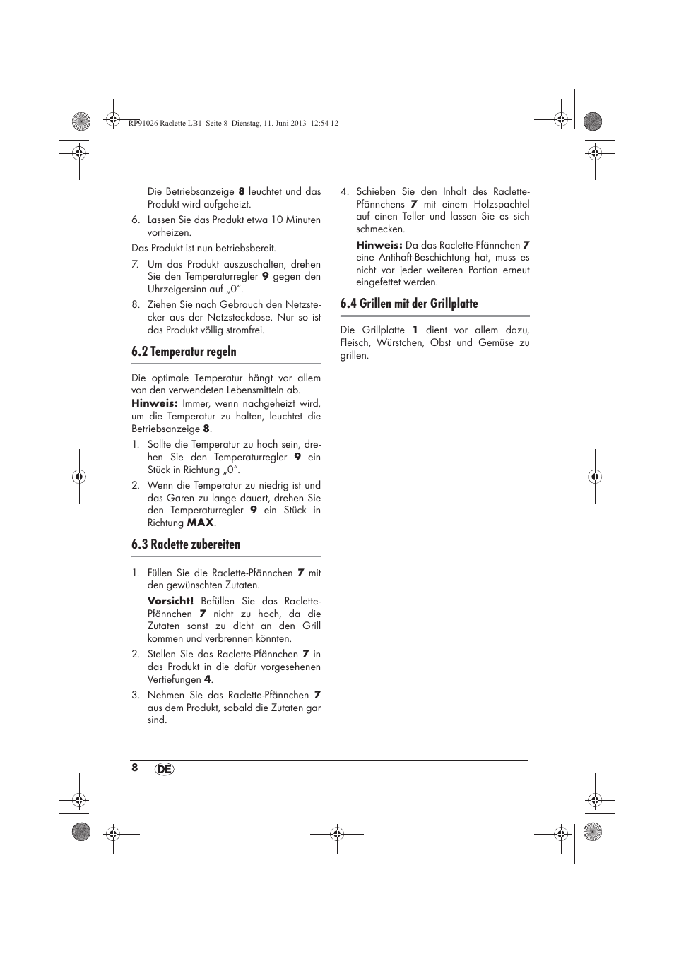 2 temperatur regeln, 3 raclette zubereiten, 4 grillen mit der grillplatte | Silvercrest SRG 1200 A2 User Manual | Page 10 / 54