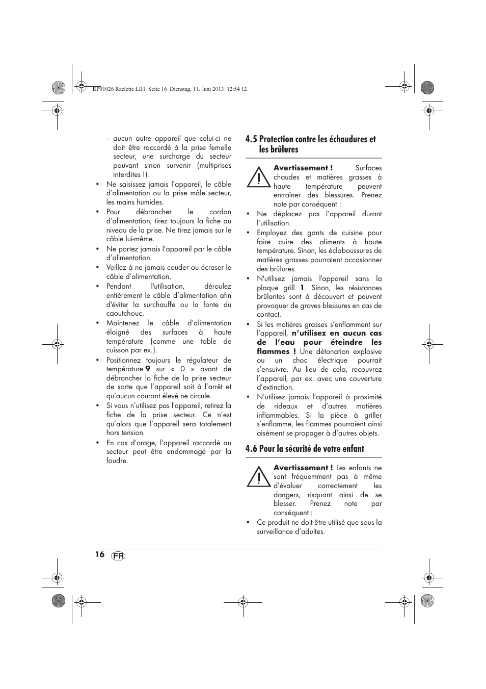 5 protection contre les échaudures et les brûlures, 6 pour la sécurité de votre enfant | Silvercrest SRG 1200 A2 User Manual | Page 18 / 54