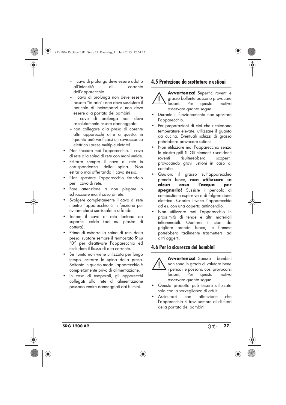 5 protezione da scottature e ustioni, 6 per la sicurezza dei bambini | Silvercrest SRG 1200 A2 User Manual | Page 29 / 54