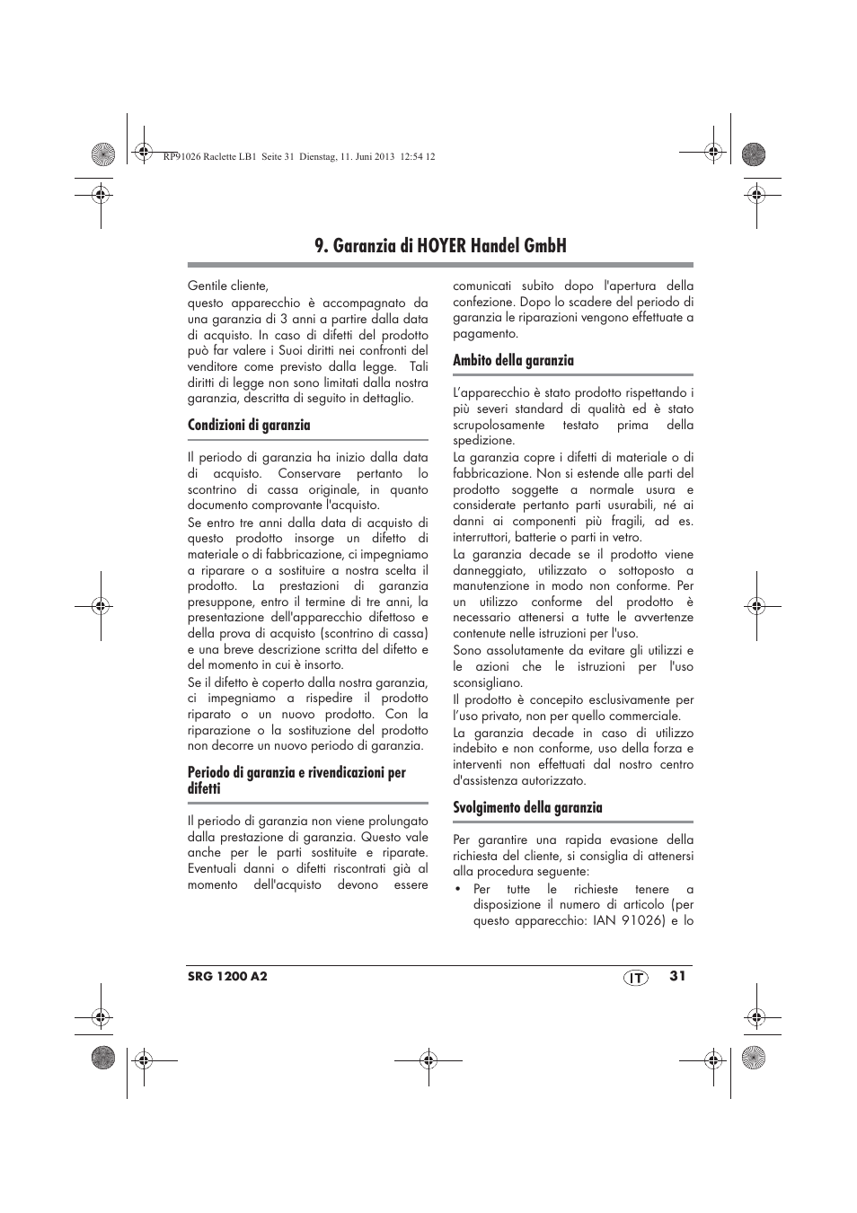 Garanzia di hoyer handel gmbh | Silvercrest SRG 1200 A2 User Manual | Page 33 / 54