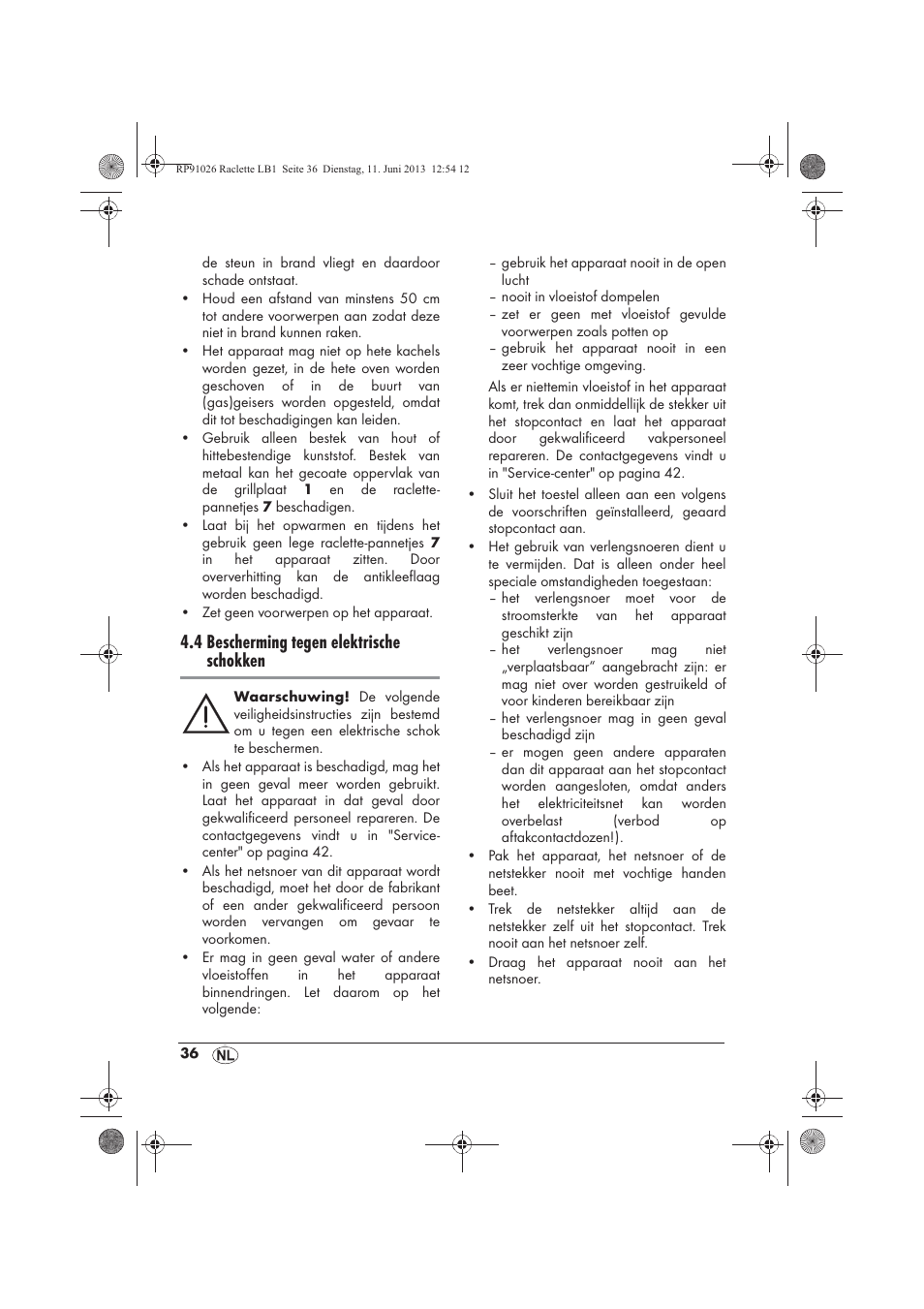 4 bescherming tegen elektrische schokken | Silvercrest SRG 1200 A2 User Manual | Page 38 / 54
