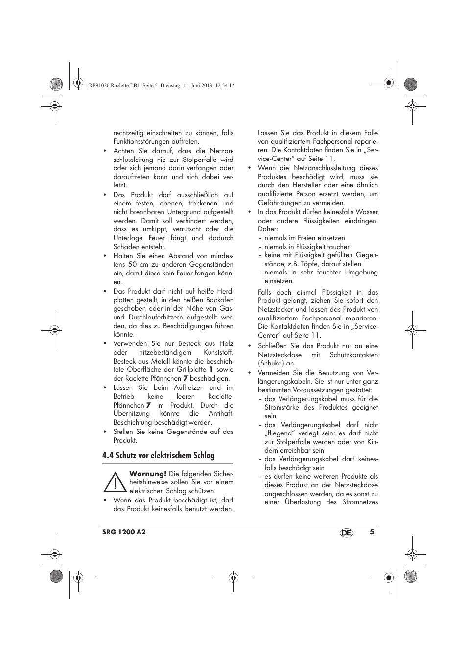 4 schutz vor elektrischem schlag | Silvercrest SRG 1200 A2 User Manual | Page 7 / 54
