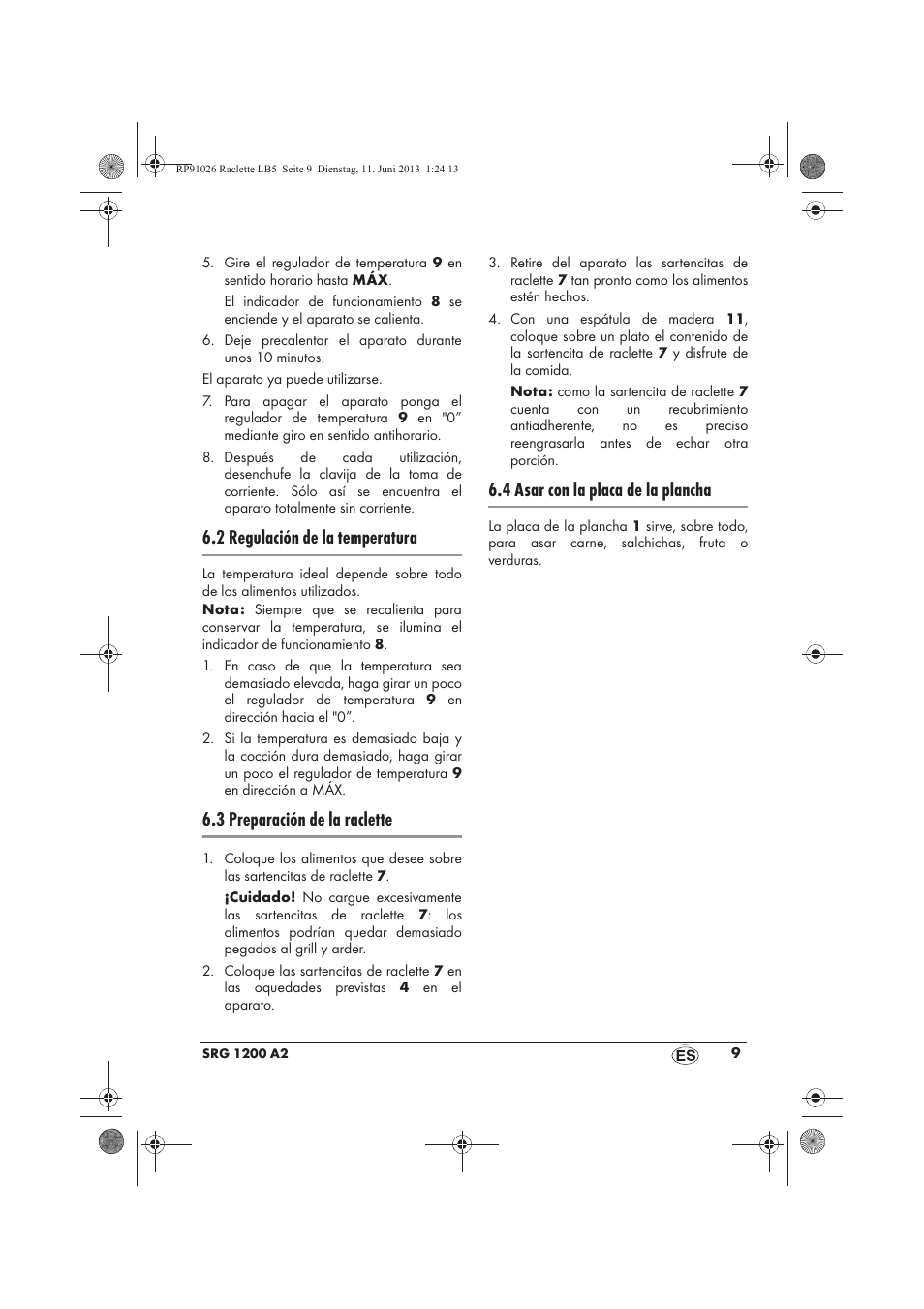 2 regulación de la temperatura, 3 preparación de la raclette, 4 asar con la placa de la plancha | Silvercrest SRG 1200 A2 User Manual | Page 11 / 54