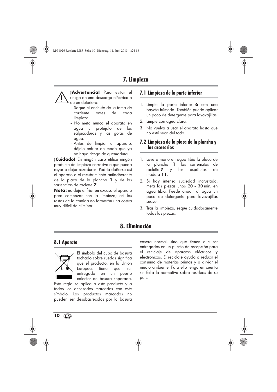 Limpieza, Eliminación, 1 limpieza de la parte inferior | 1 aparato | Silvercrest SRG 1200 A2 User Manual | Page 12 / 54