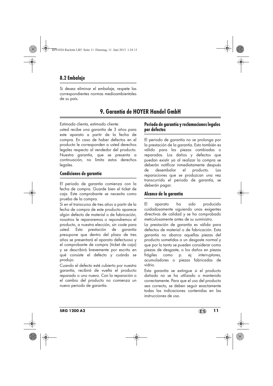 Garantía de hoyer handel gmbh | Silvercrest SRG 1200 A2 User Manual | Page 13 / 54