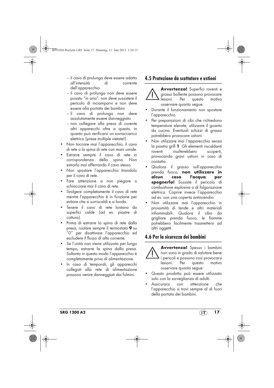 5 protezione da scottature e ustioni, 6 per la sicurezza dei bambini | Silvercrest SRG 1200 A2 User Manual | Page 19 / 54