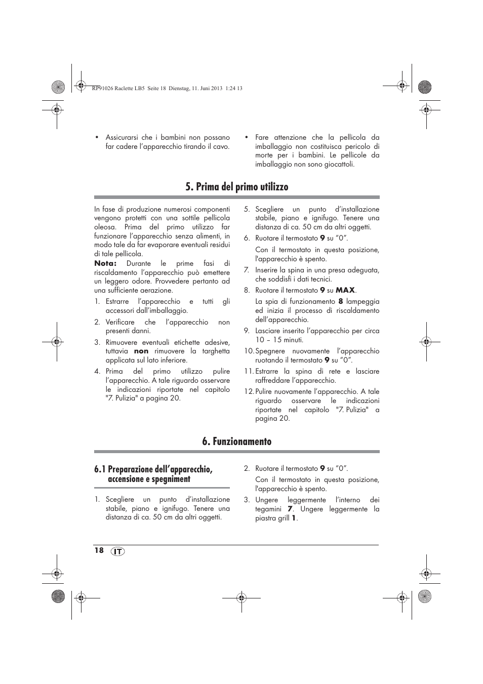 Prima del primo utilizzo, Funzionamento | Silvercrest SRG 1200 A2 User Manual | Page 20 / 54