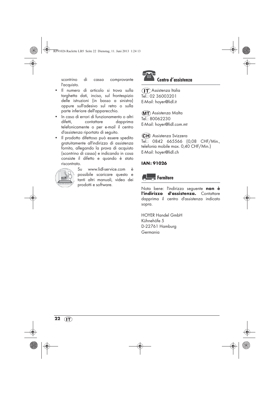 Centro d’assistenza, Fornitore | Silvercrest SRG 1200 A2 User Manual | Page 24 / 54