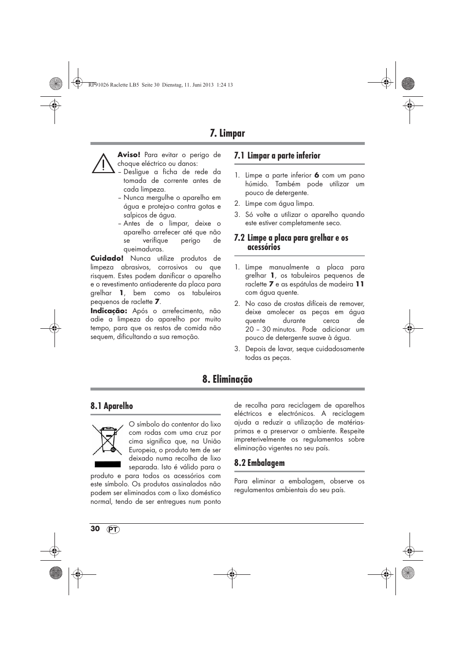 Limpar, Eliminação, 1 limpar a parte inferior | 2 limpe a placa para grelhar e os acessórios, 1 aparelho, 2 embalagem | Silvercrest SRG 1200 A2 User Manual | Page 32 / 54