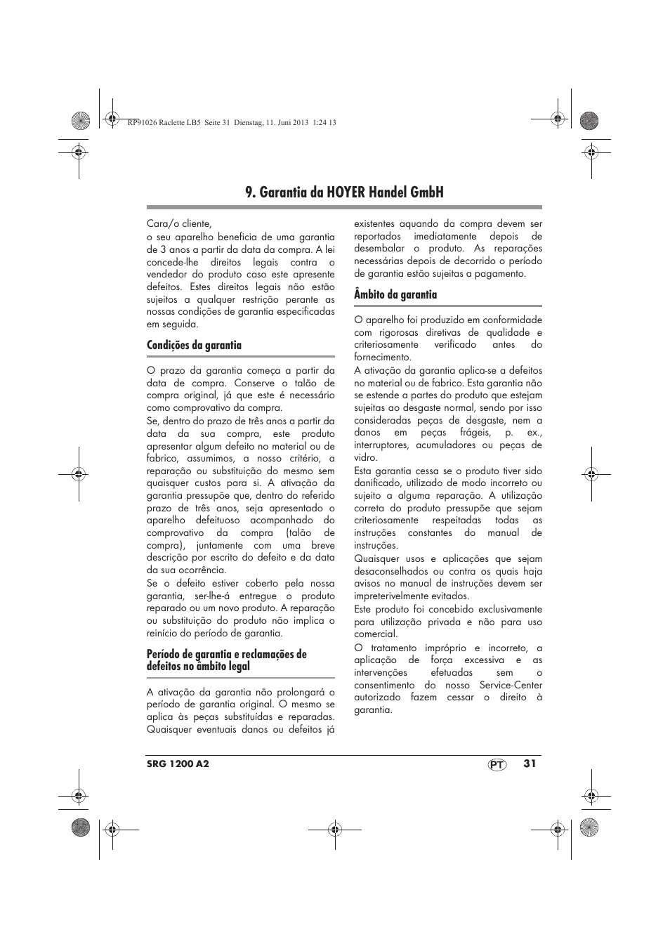 Garantia da hoyer handel gmbh | Silvercrest SRG 1200 A2 User Manual | Page 33 / 54