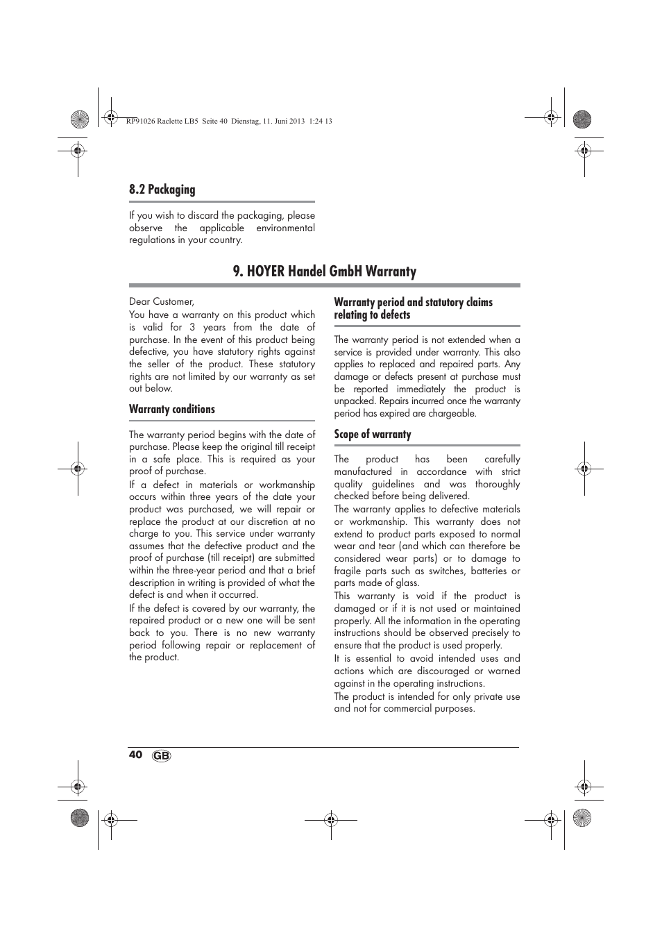 Hoyer handel gmbh warranty | Silvercrest SRG 1200 A2 User Manual | Page 42 / 54