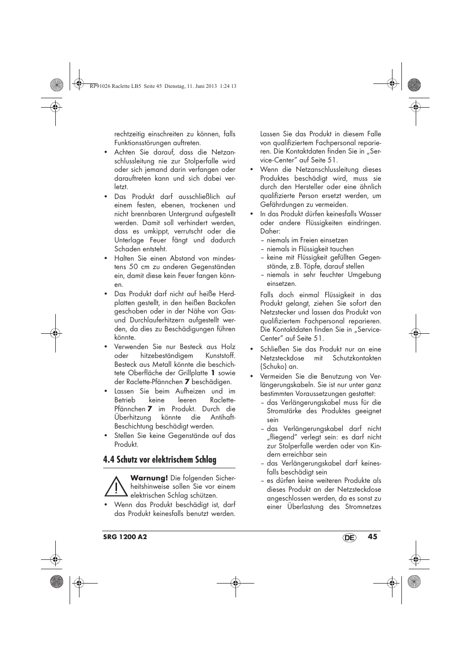 4 schutz vor elektrischem schlag | Silvercrest SRG 1200 A2 User Manual | Page 47 / 54