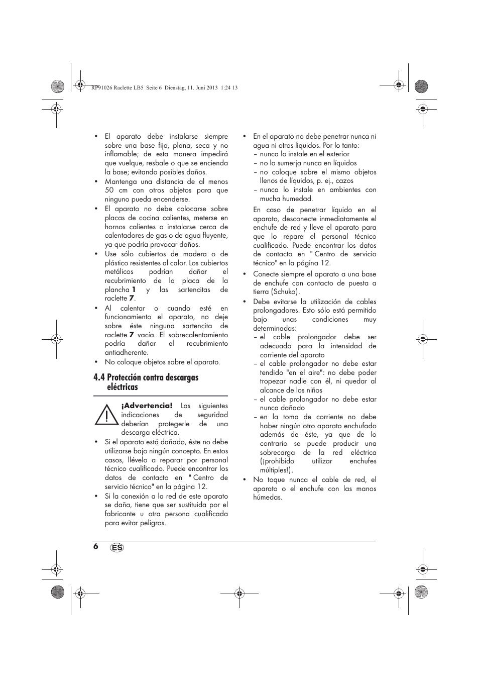 4 protección contra descargas eléctricas | Silvercrest SRG 1200 A2 User Manual | Page 8 / 54