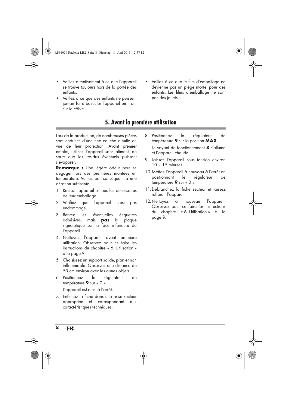 Avant la première utilisation | Silvercrest SRG 1200 A2 User Manual | Page 10 / 46