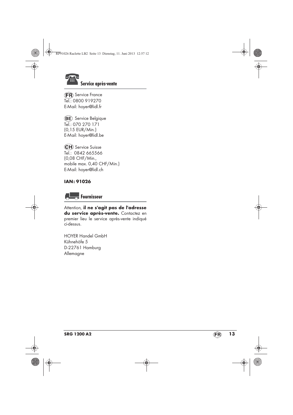 Service après-vente, Fournisseur | Silvercrest SRG 1200 A2 User Manual | Page 15 / 46