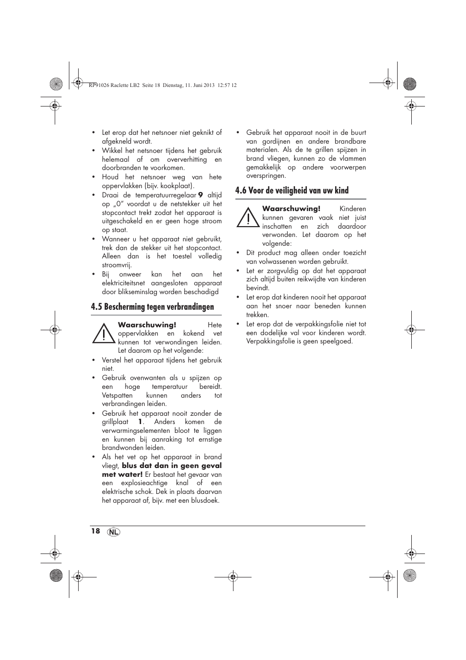 5 bescherming tegen verbrandingen, 6 voor de veiligheid van uw kind | Silvercrest SRG 1200 A2 User Manual | Page 20 / 46