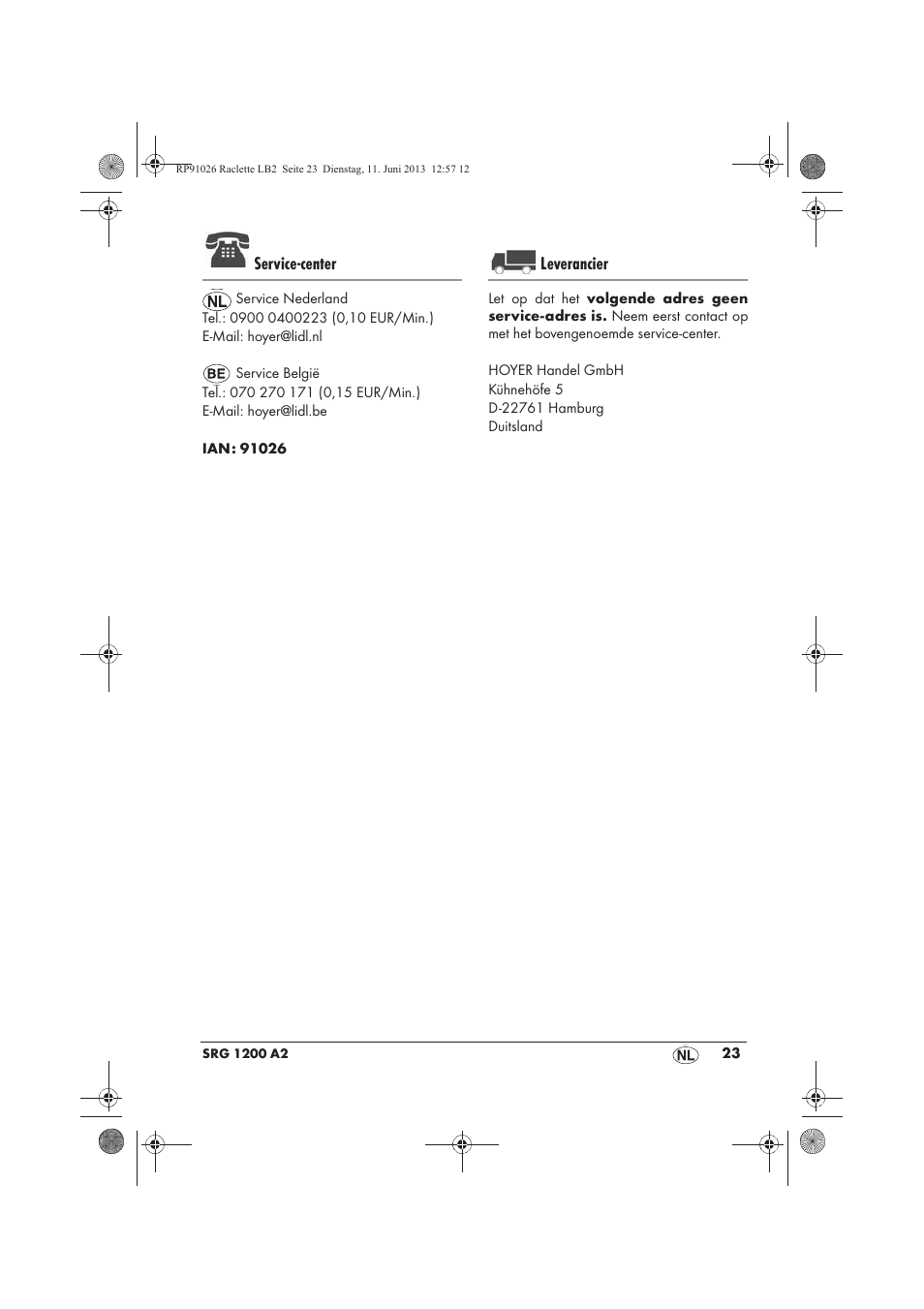 Service-center, Leverancier | Silvercrest SRG 1200 A2 User Manual | Page 25 / 46