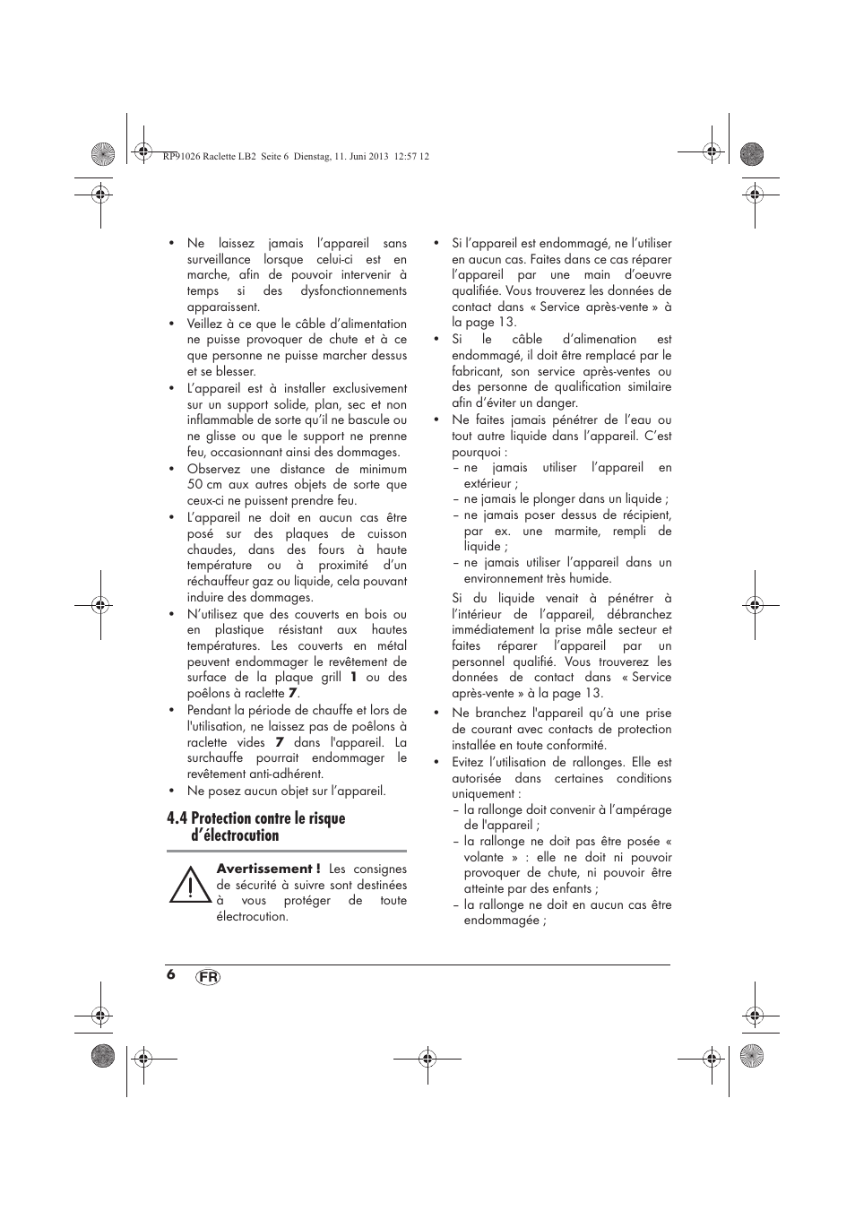 4 protection contre le risque d’électrocution | Silvercrest SRG 1200 A2 User Manual | Page 8 / 46