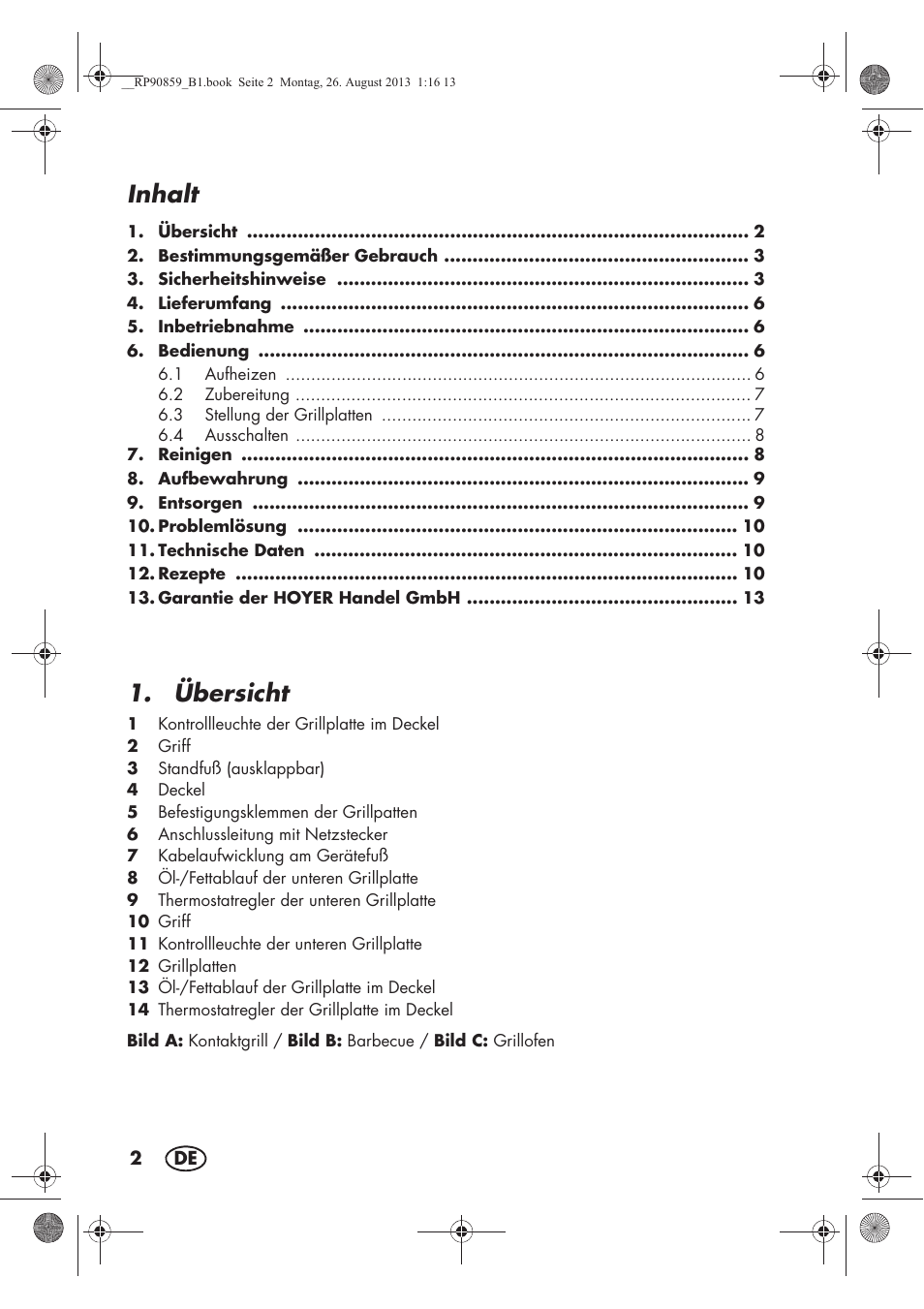 Inhalt, Übersicht | Silvercrest SKG 1700 A1 User Manual | Page 4 / 70