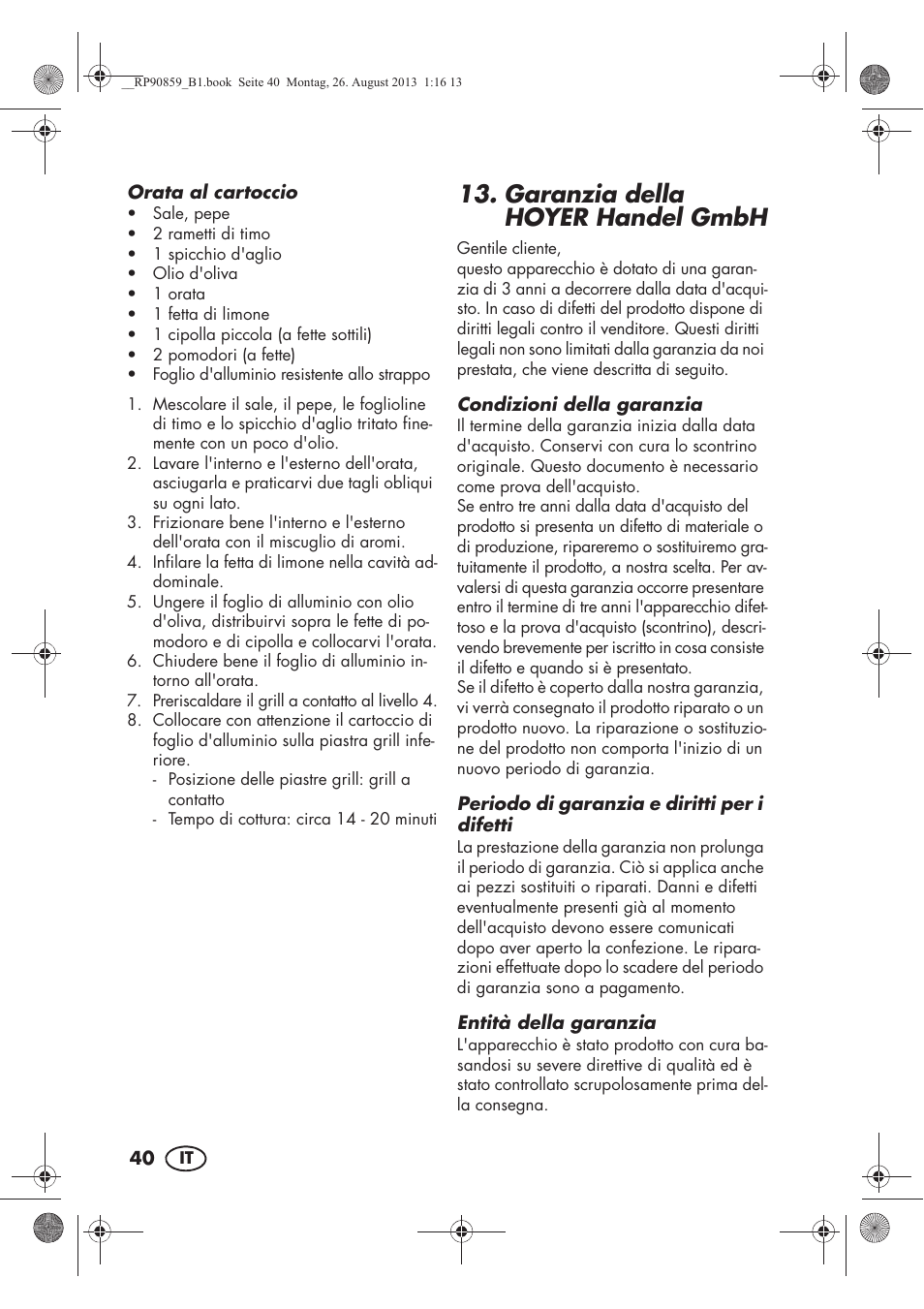 Garanzia della hoyer handel gmbh | Silvercrest SKG 1700 A1 User Manual | Page 42 / 70