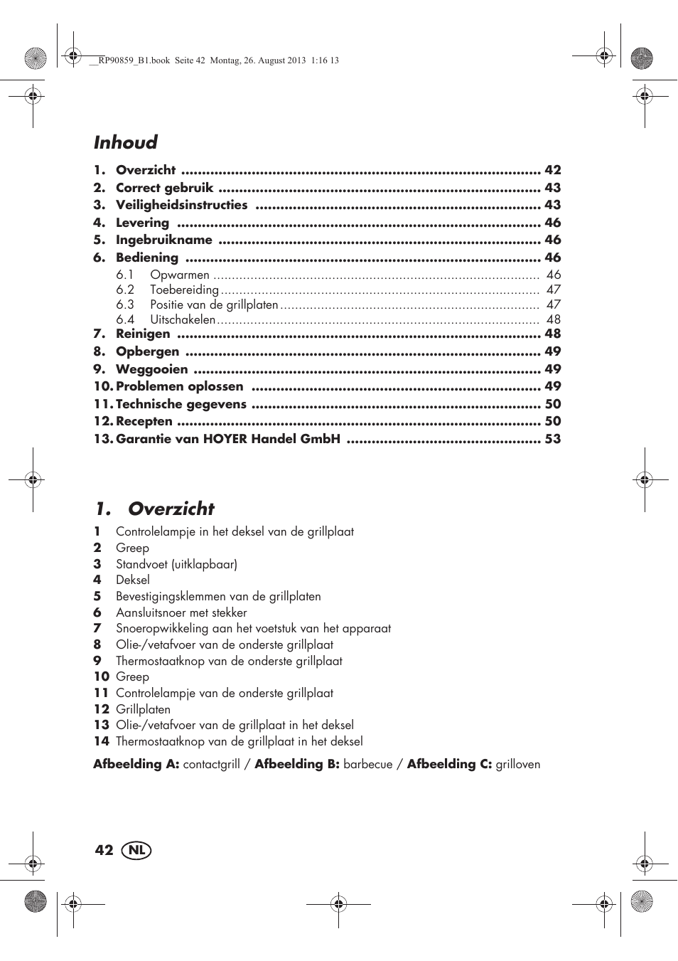 Inhoud, Overzicht | Silvercrest SKG 1700 A1 User Manual | Page 44 / 70