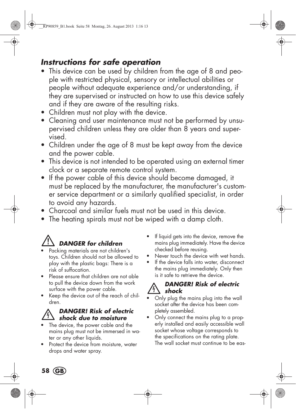 Instructions for safe operation | Silvercrest SKG 1700 A1 User Manual | Page 60 / 70