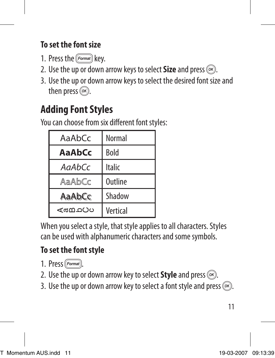 Adding font styles | Dymo LETRATAG LT-100T User Manual | Page 11 / 26