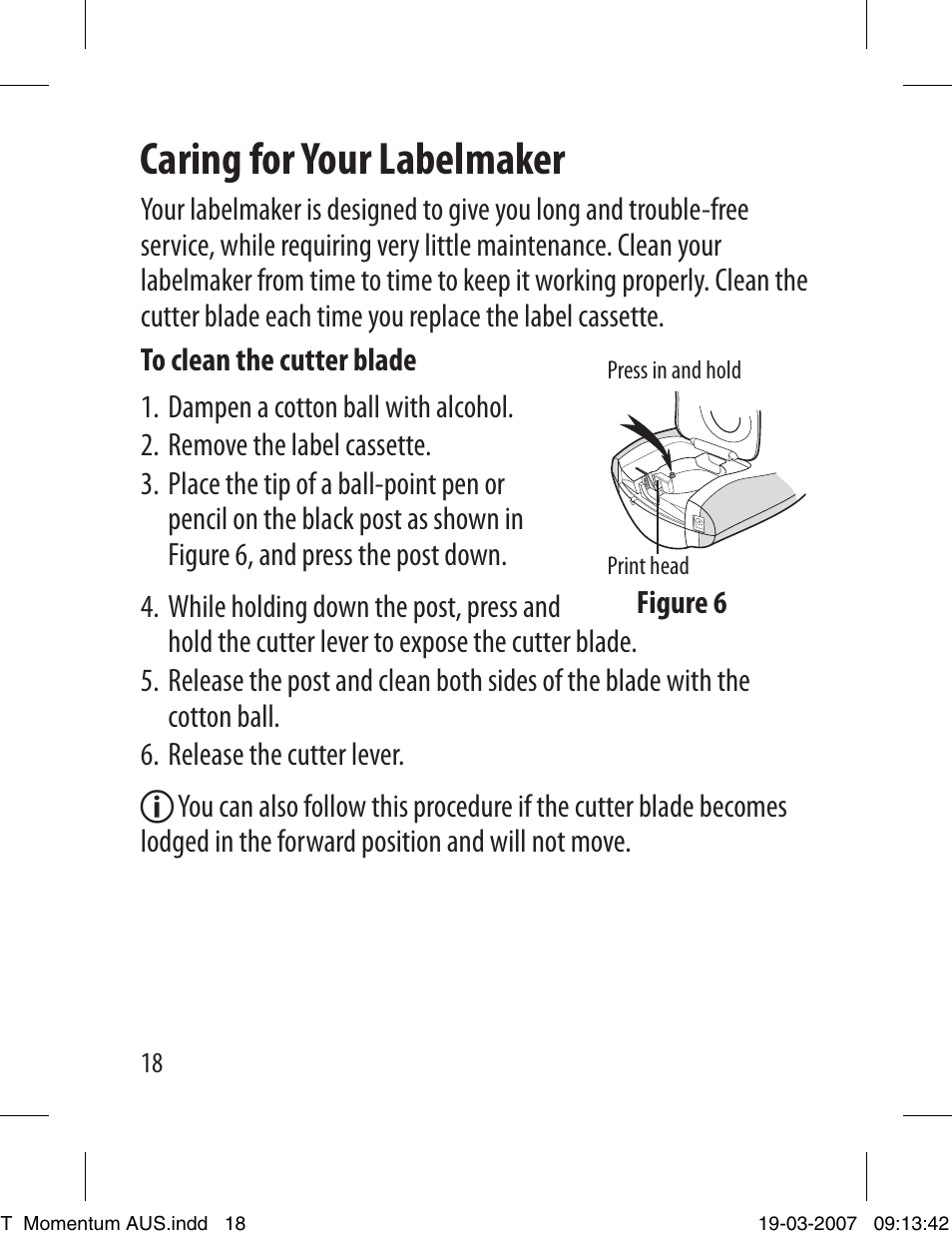 Caring for your labelmaker | Dymo LETRATAG LT-100T User Manual | Page 18 / 26