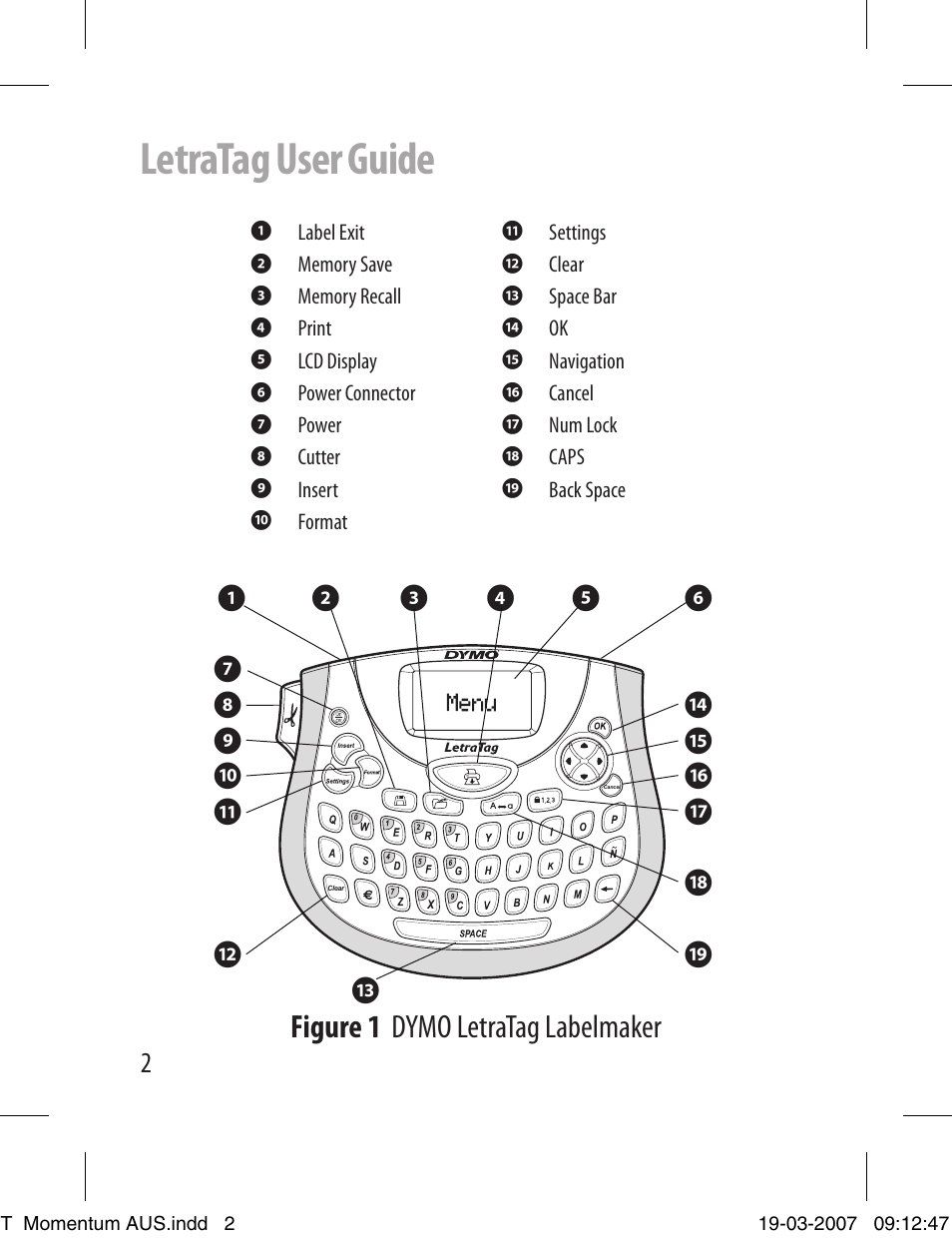 Letratag user guide, Figure 1 dymo letratag labelmaker | Dymo LETRATAG LT-100T User Manual | Page 2 / 26