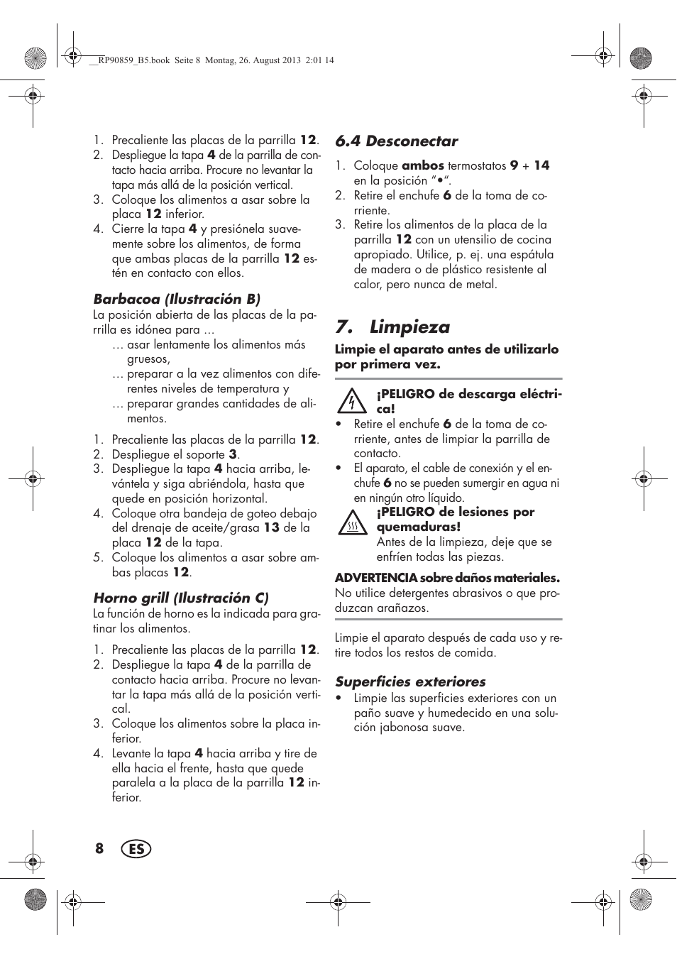 Limpieza | Silvercrest SKG 1700 A1 User Manual | Page 10 / 70